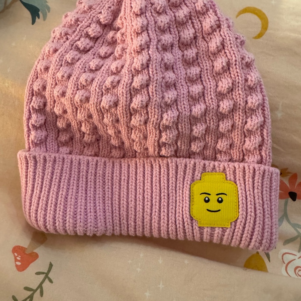 Lego Pink Knit Beanie with Yellow Face Patch